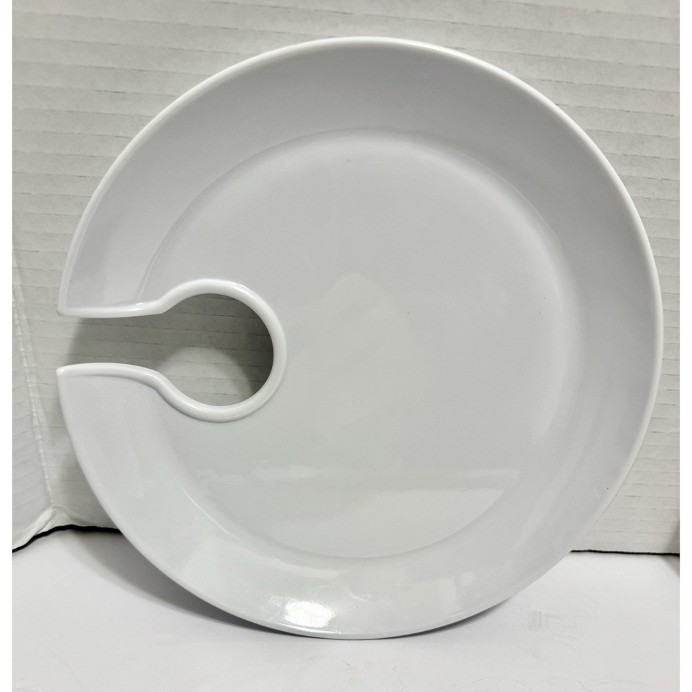 Party Appetizer 8" Plates W Wine Glass Holder. Set Of 4, White Melamine Plastic.